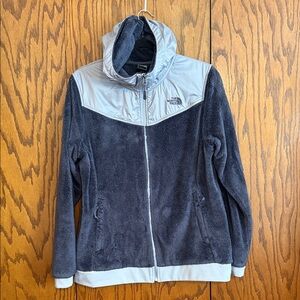 The North Face Women’s XL Blue & Gray Hooded Fleece Jacket